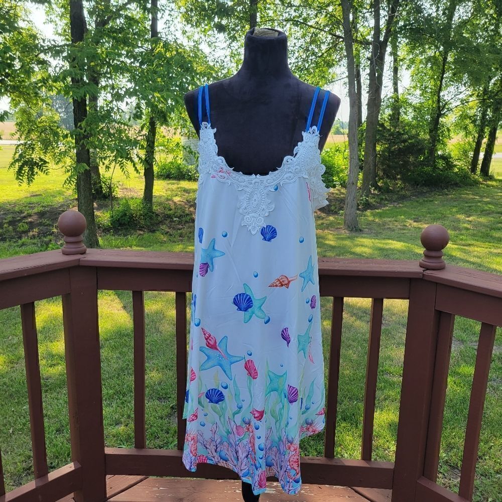 Rosegal Ladies Sleep Dress Cami Corals Double Strap Lace Trim Multicolor 0XL NWT